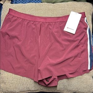 lululemon athletica Women's Burgundy Athletic Shorts with Side Stripe